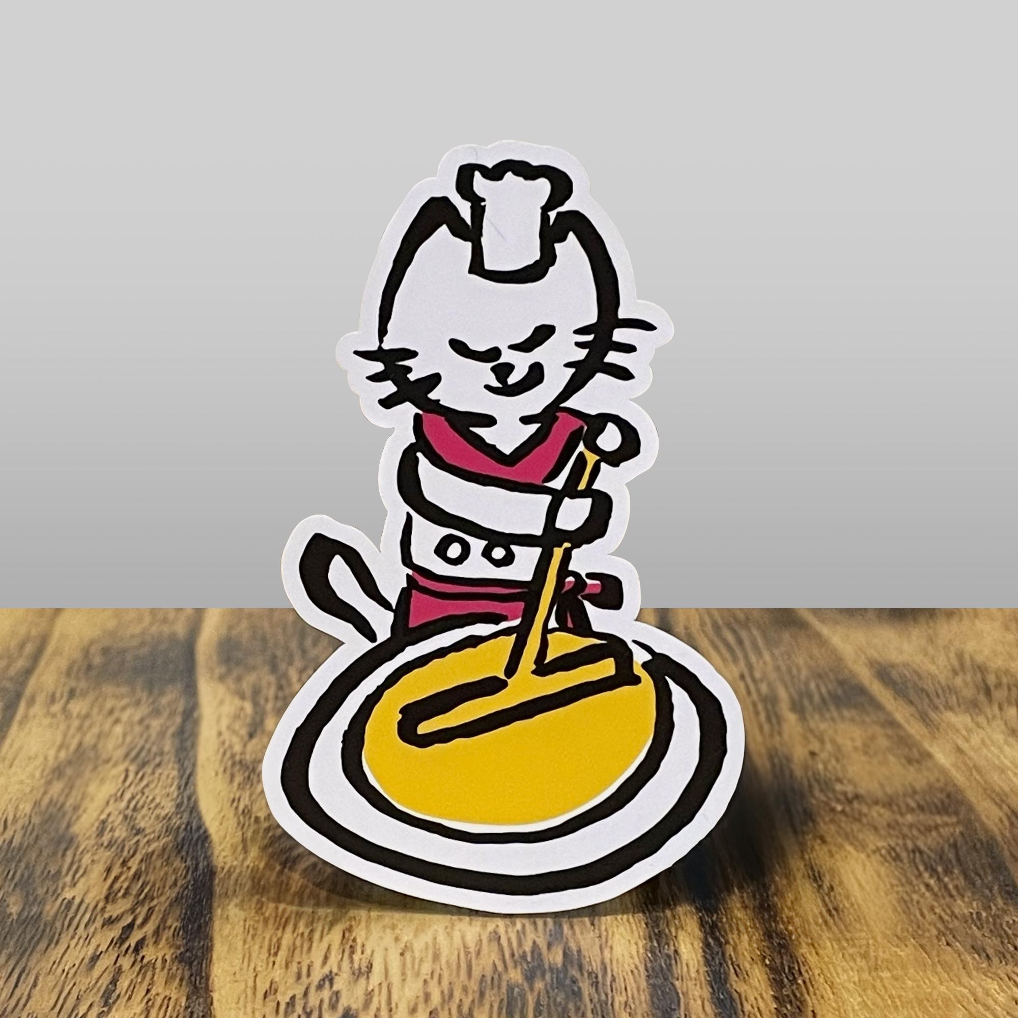 ステッカー【クレープを焼く猫】館山のクレープ専門店gato公式